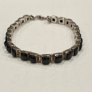 Mexican 925 Sterling Silver and Black Onyx Tennis Bracelet 7"
